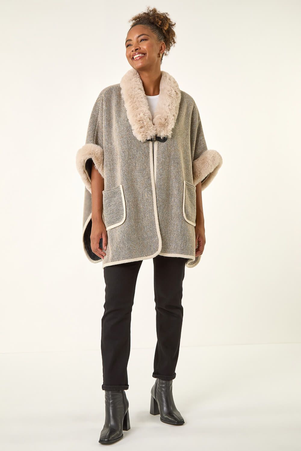 Roman Faux Fur Pocket Poncho