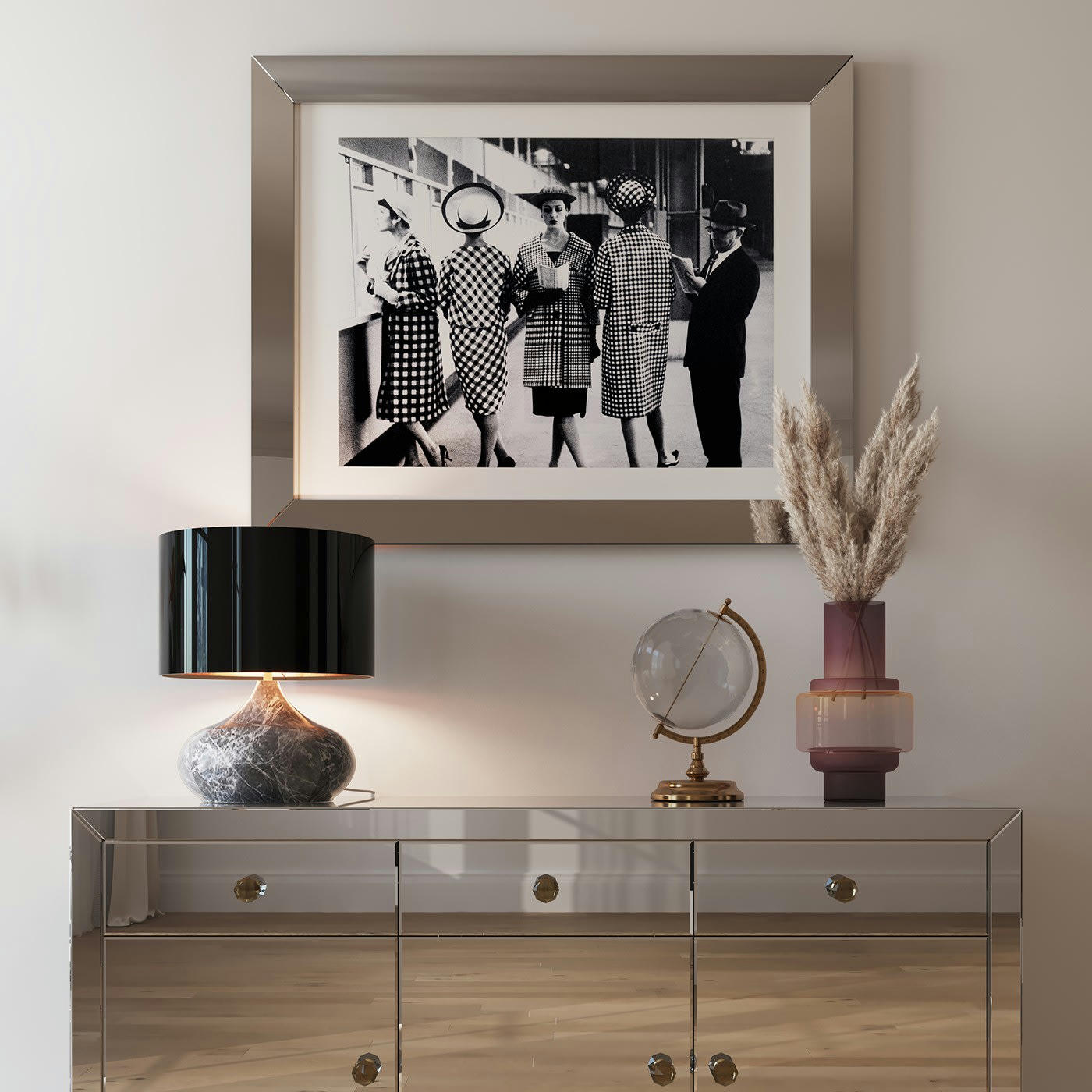 LUXURY - Buffet 3 portes 3 tiroirs en verre miroir