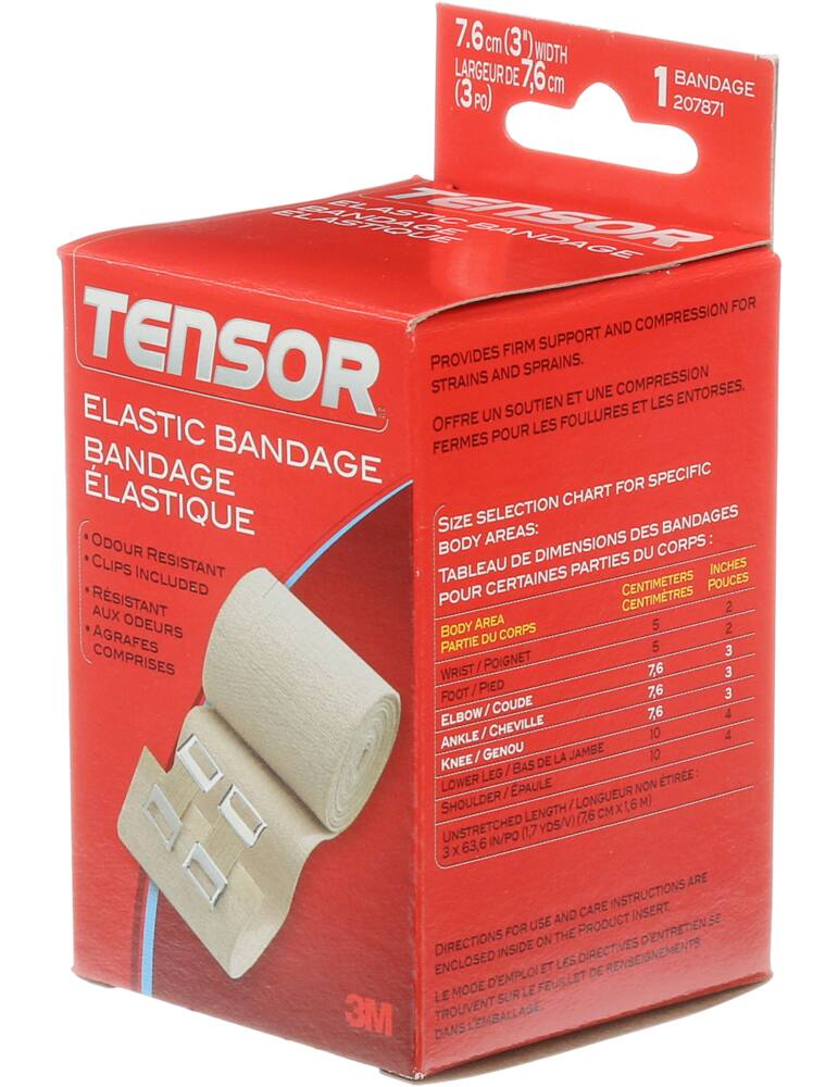 Tensor Elastic Bandage Wrap with Clips, Beige, 3-in