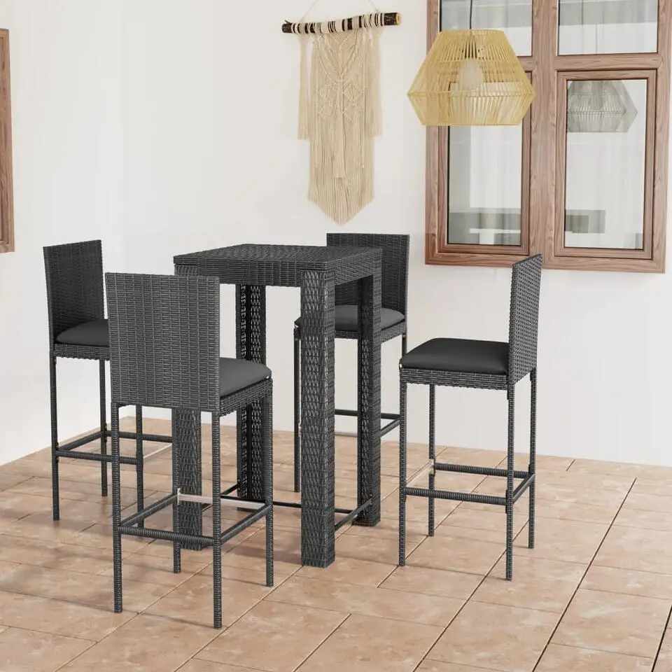 vidaXL - Tuinbarset met Kussens - Grijs Poly Rattan - 60,5x60,5 cm - 5 St.