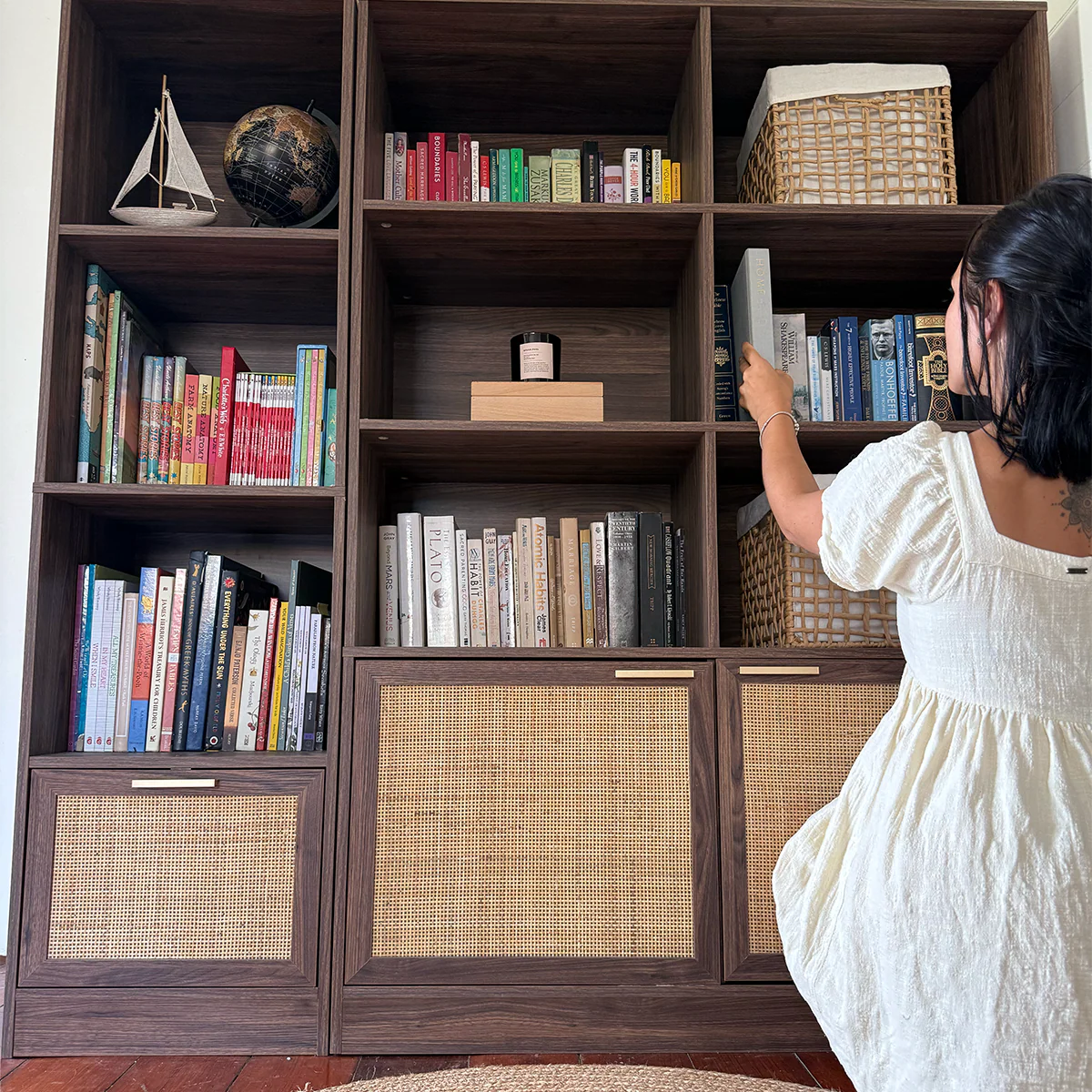 Noosa Rattan Large Bookcase - Walnut