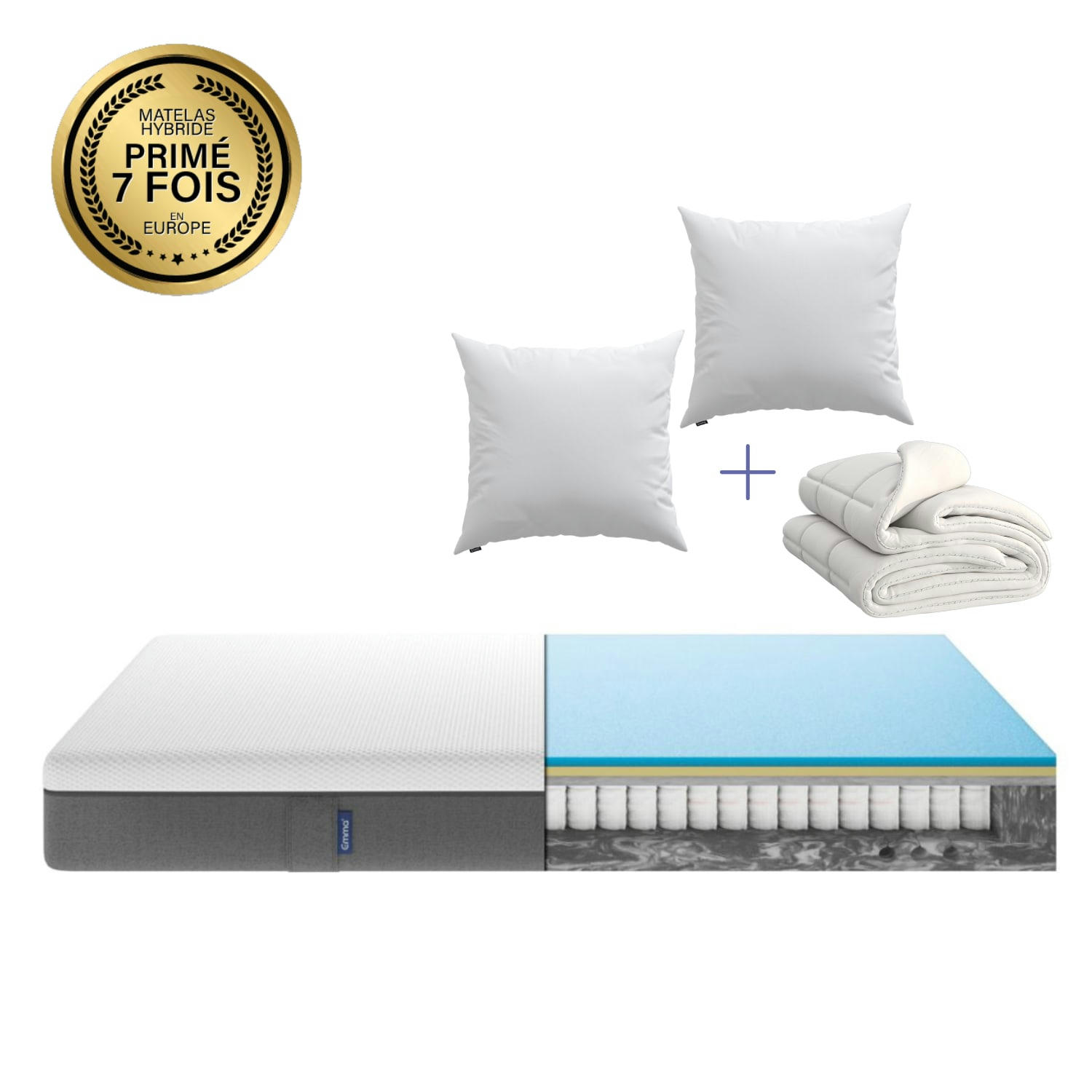 - Pack 160x200 - Matelas Hybride + Couette + Oreiller Nuage