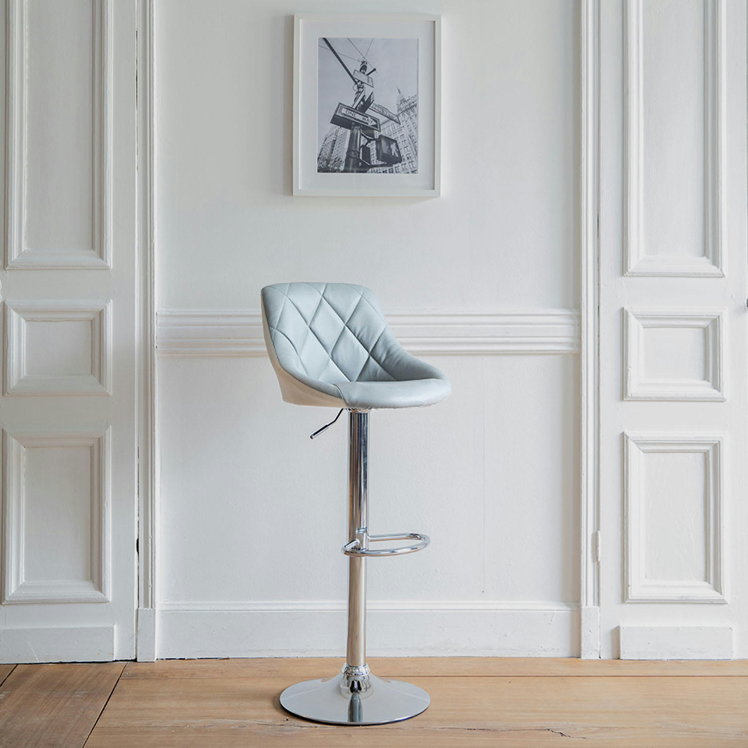 JASPER - Tabouret de bar en simili cuir gris et blanc