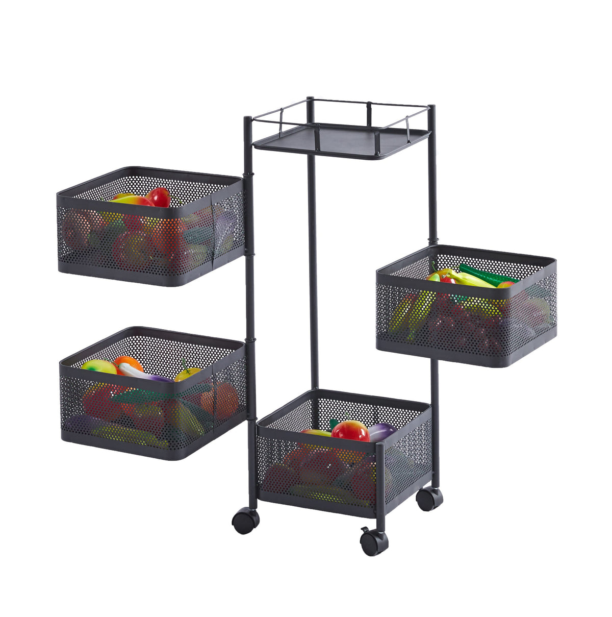 FurniLux Keukenrek met 4 Manden - Functioneel en Stijlvol Zwart Metaal - 28x28x77 cm