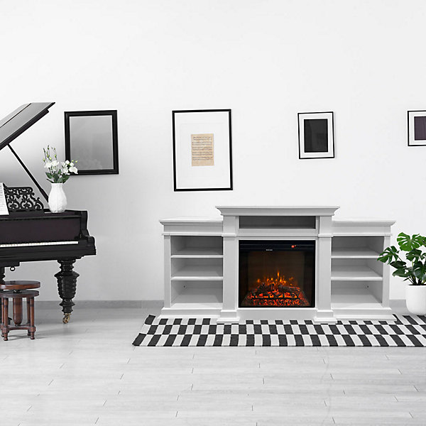 Cheminée électrique BIDEN sur pied en bois blanc L179xP48xH85