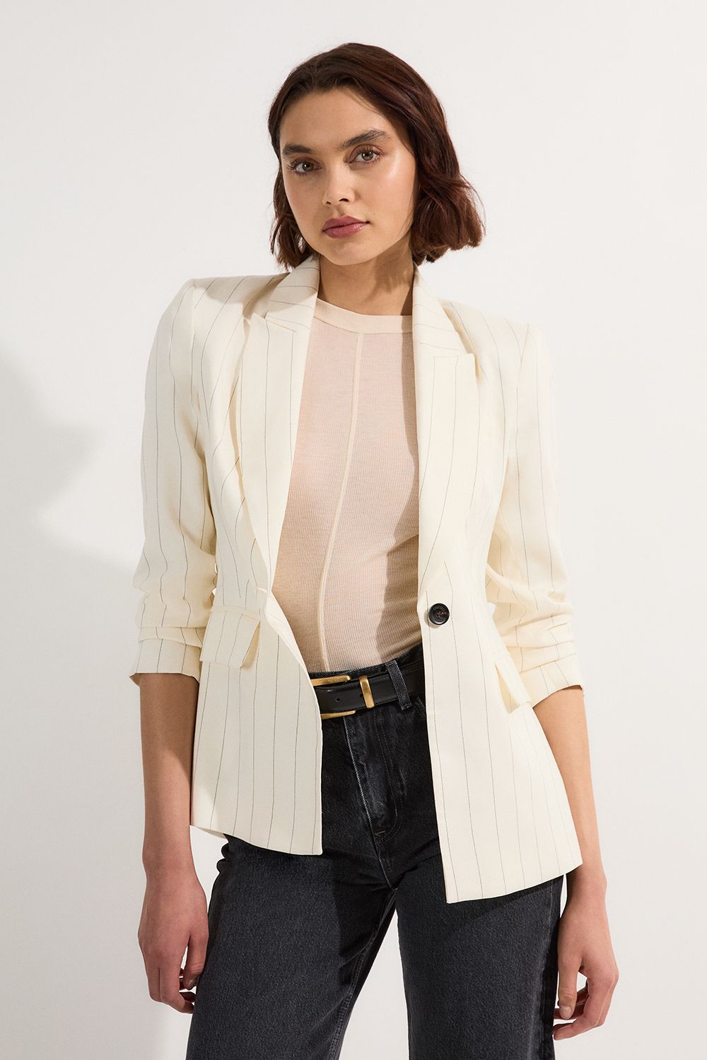 KarenMillen Premium Linen Viscose Pinstripe Tailored Jacket