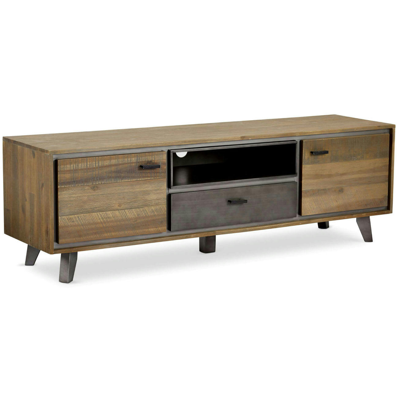 MALAGA - Meuble TV 2 portes 1 tiroir en acacia massif marron