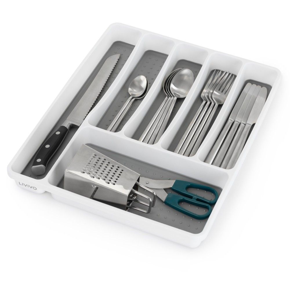 LIVIVO Non Slip White Cutlery Tray 6 Compartments
