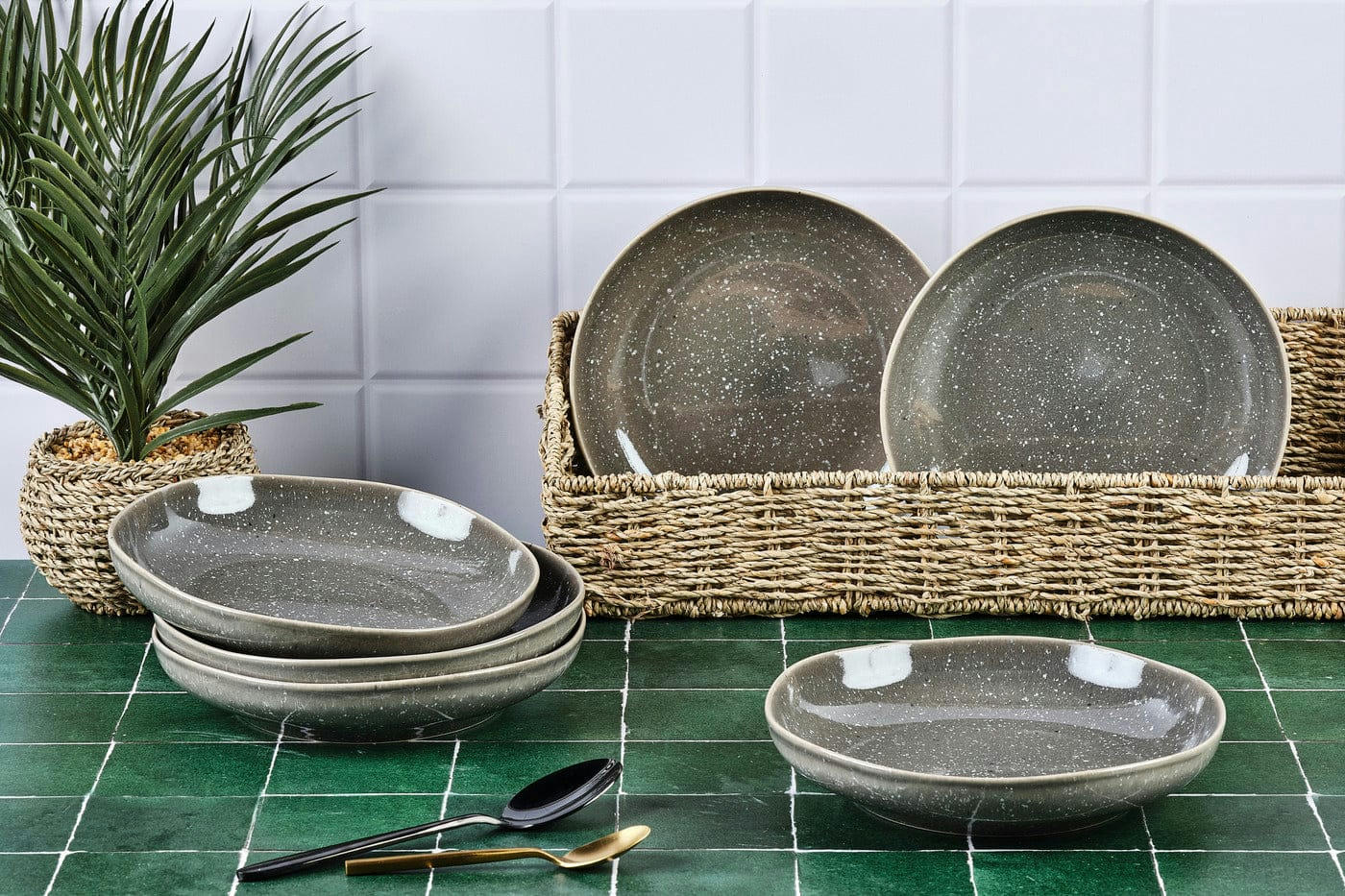REACTIV - Lot de 6 assiettes creuses en grès gris D22.5