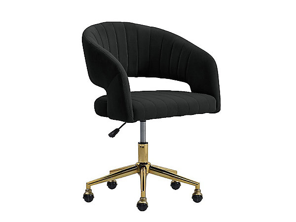 Chaise de bureau en velours - Beige et doré - Hauteur réglable - TIRIESI
