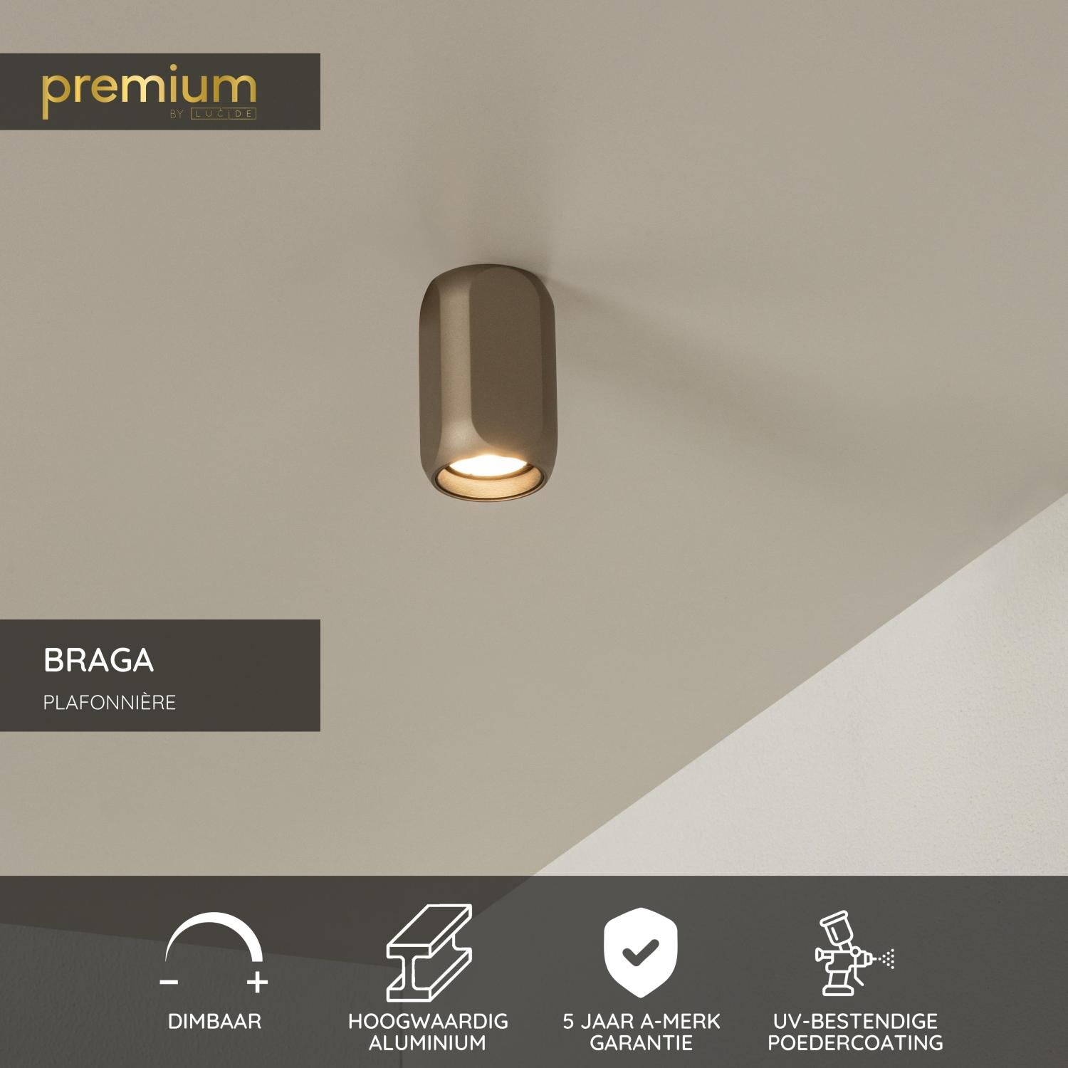 Lucide Premium BRAGA Plafonnière - Koffie