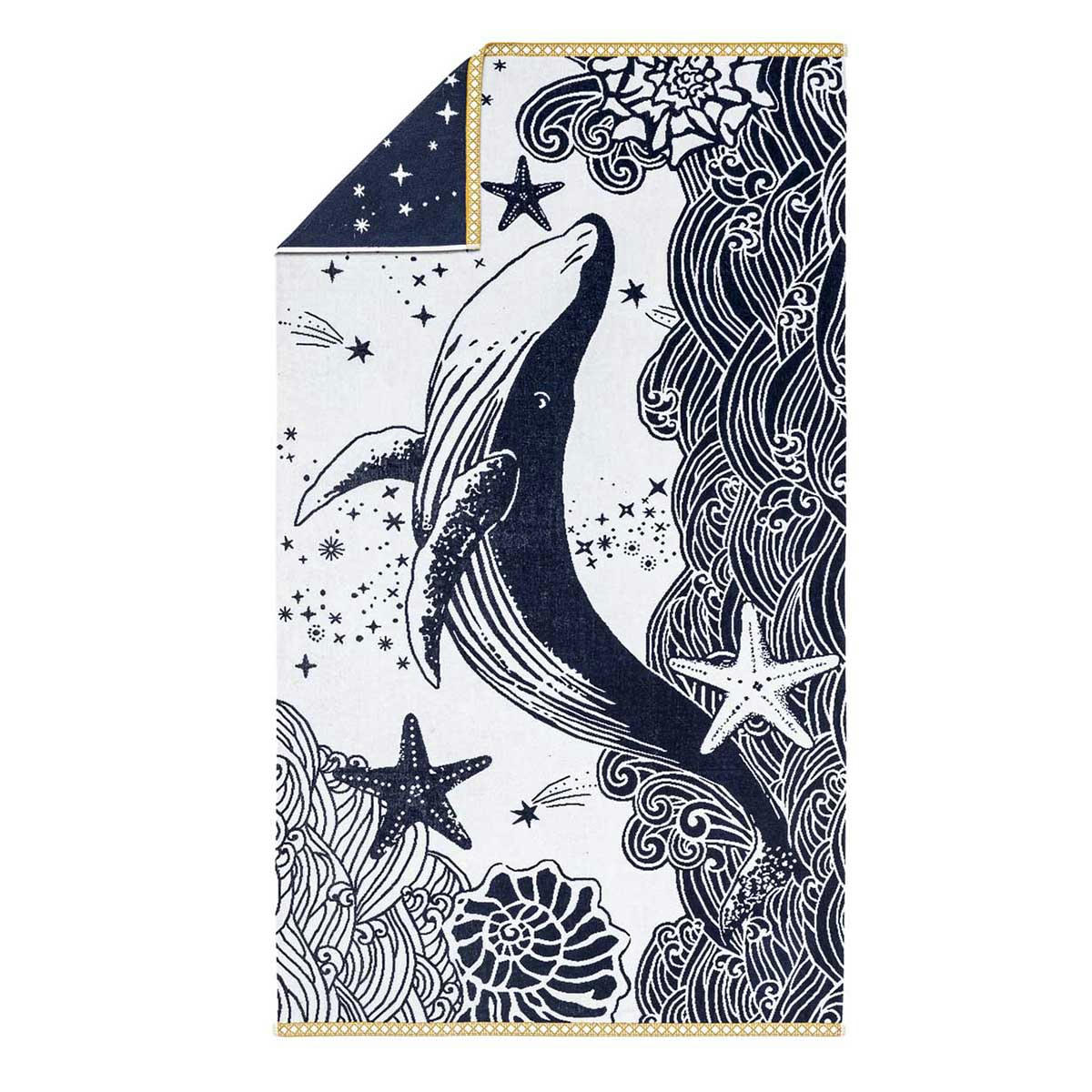 LA GRANDE BLEUE - Drap de plage en coton bio bleu 100x180