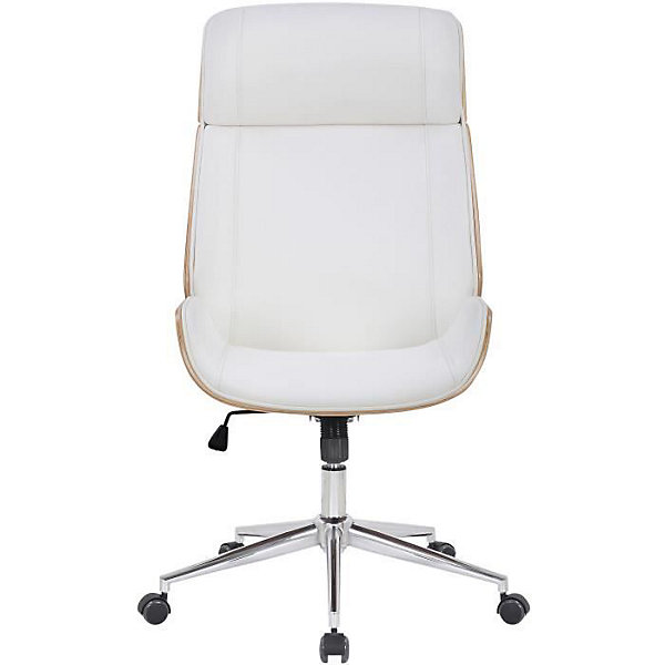 Fauteuil de bureau Varel CLP similicuir PU coque bois beige blanc