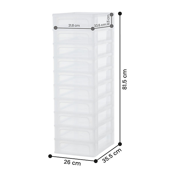 Caisson de rangement plastique A4, 10 Petits Tiroirs, Blanc, OCH-2100, Iris Ohyama