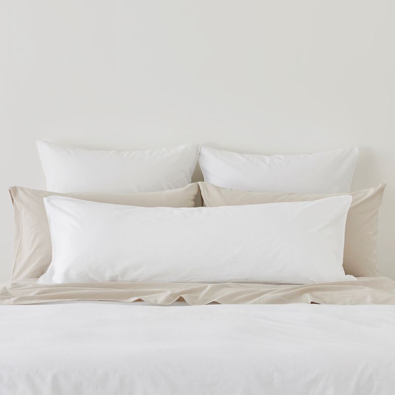Stonewashed Cotton White Bolster Pillowcase