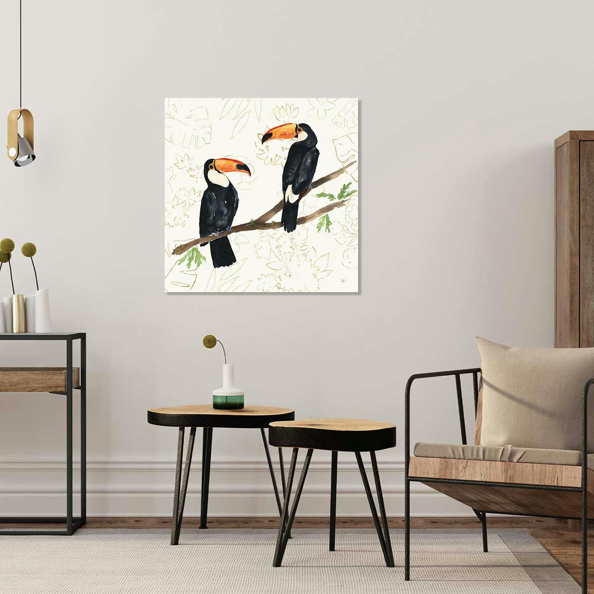 - Tableau Joyeux oiseaux tropicaux imprimé sur toile 80x80cm