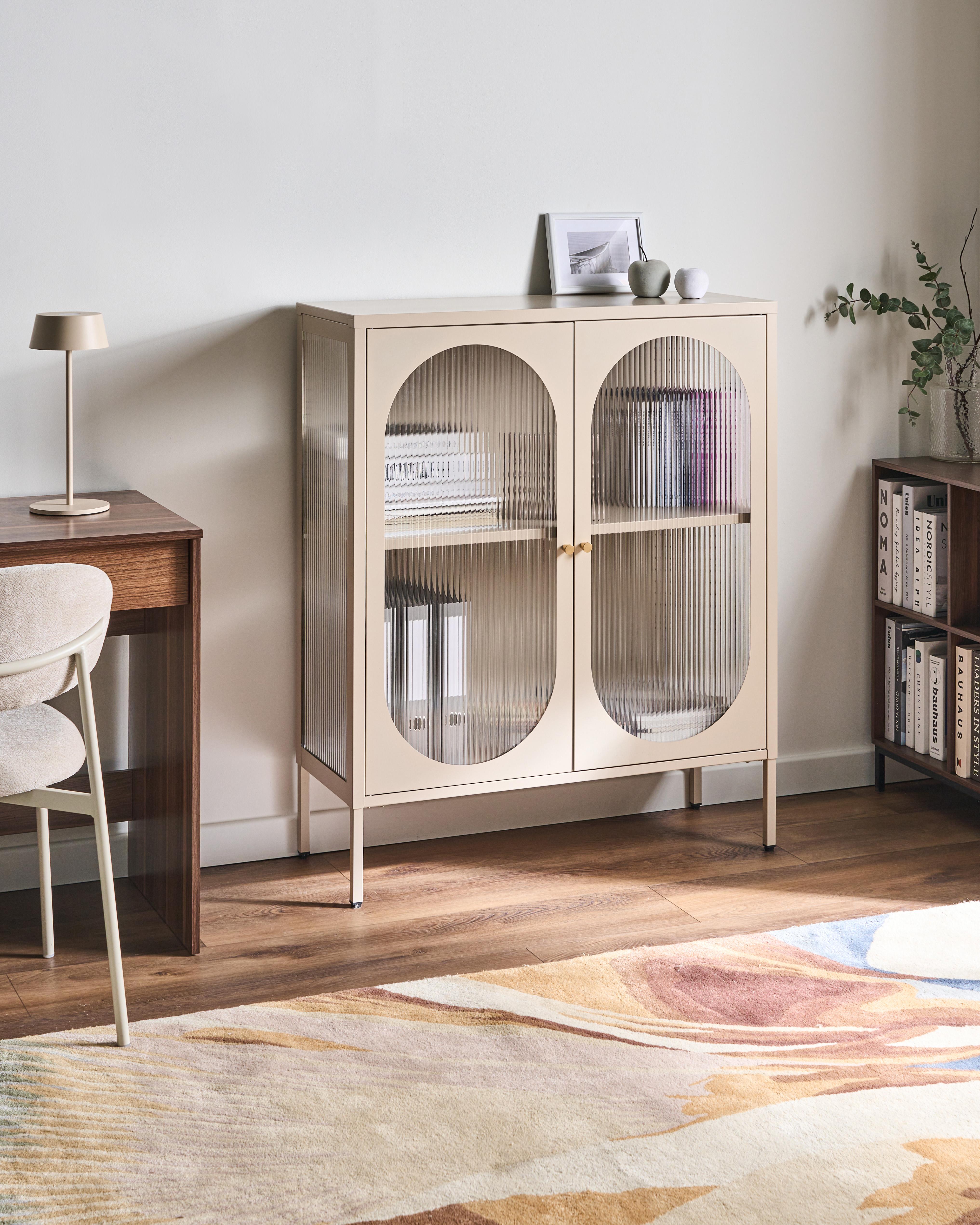 Glass Display Sideboard SARRE Metal 90 cm Beige