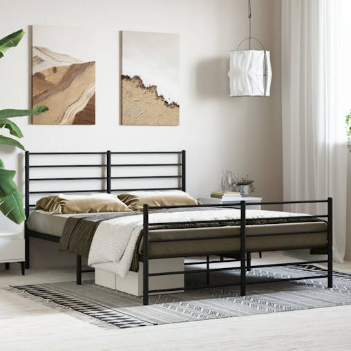 NNEVL Metal Bed Frame with Headboard and Footboard Black 153x203 cm Queen
