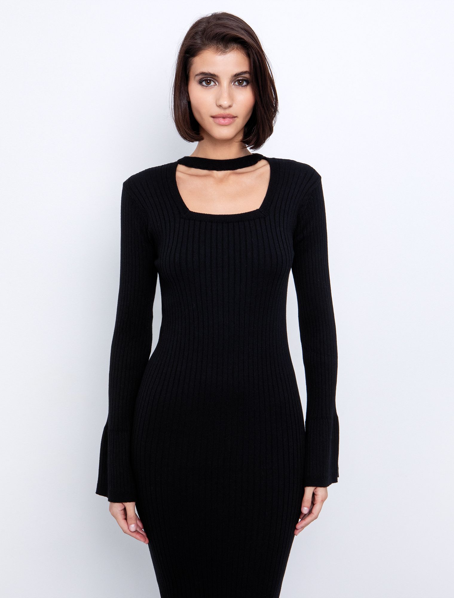 Rib φόρεμα με εβαζέ μανίκι