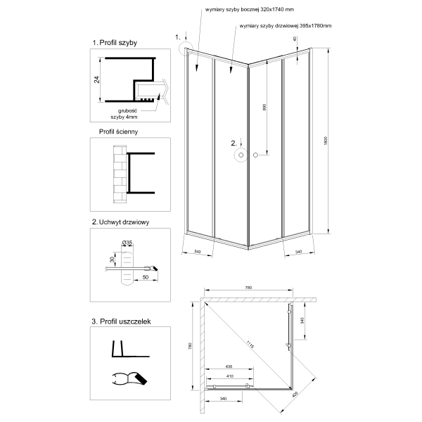 Kabina prysznicowa Invena Parla80 x 80 cm szkło clear