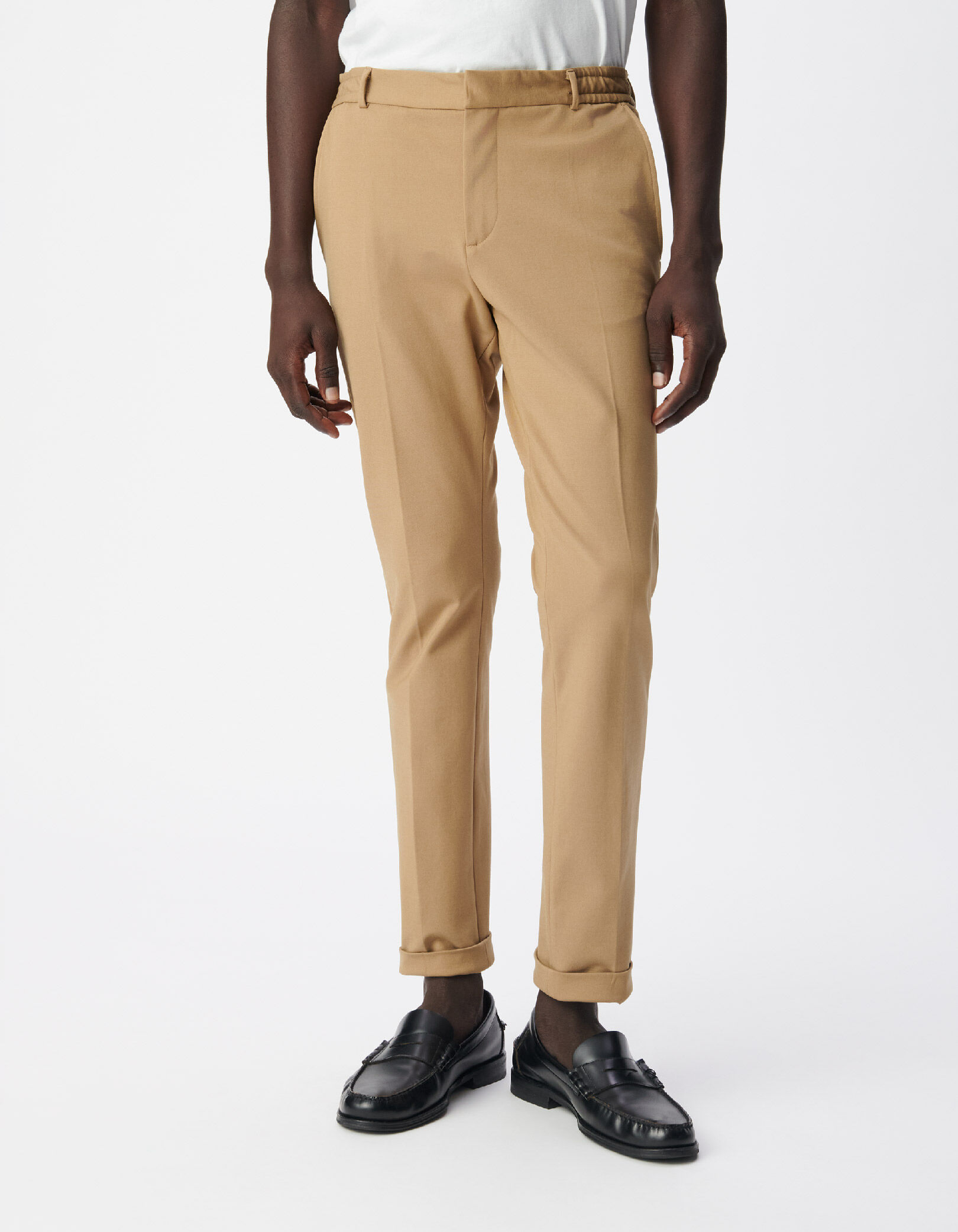 Jogpant slim beige maille taille élastiquée Homme