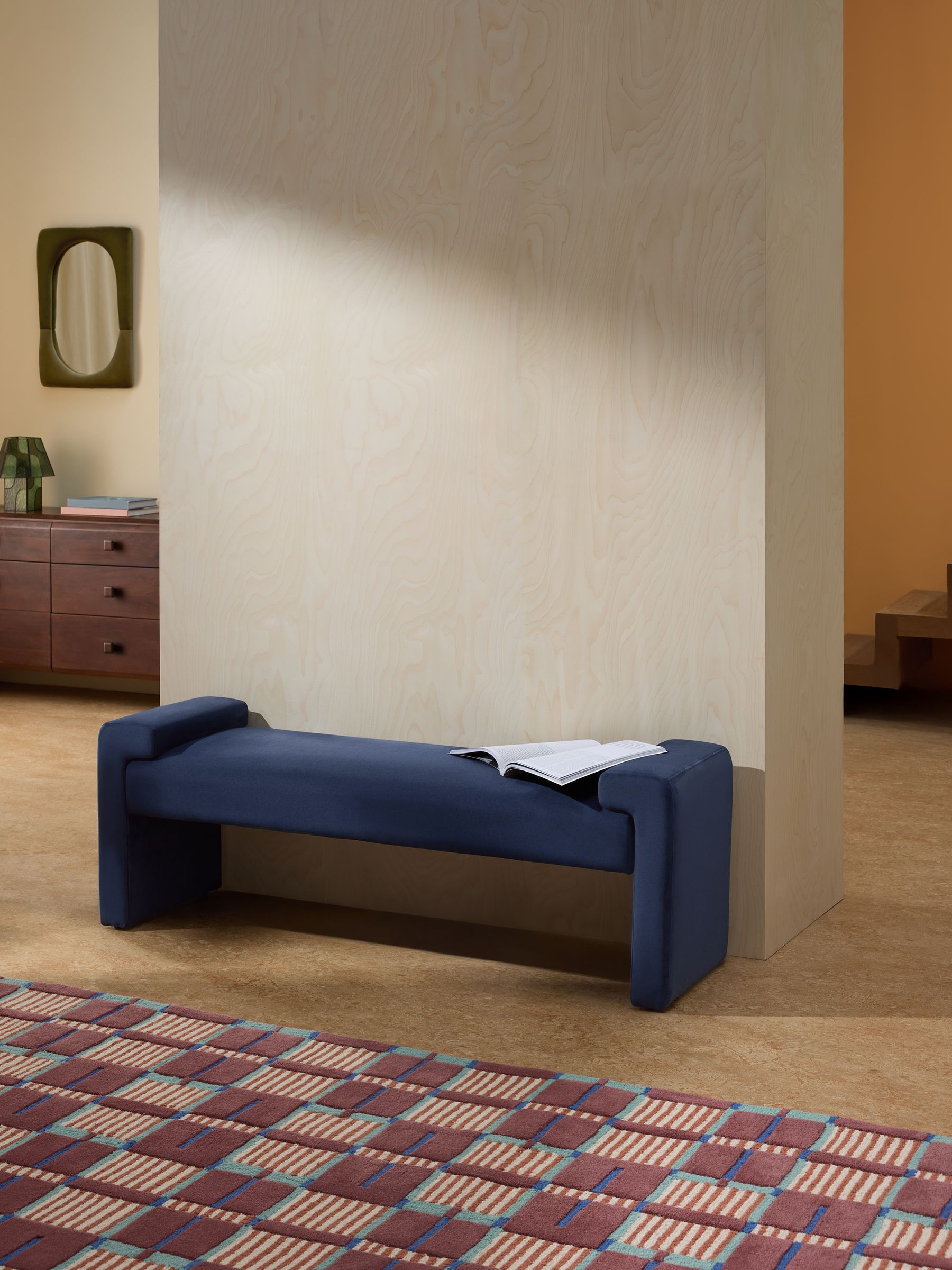 Brixton Bench in Dark Midnight Blue Velvet