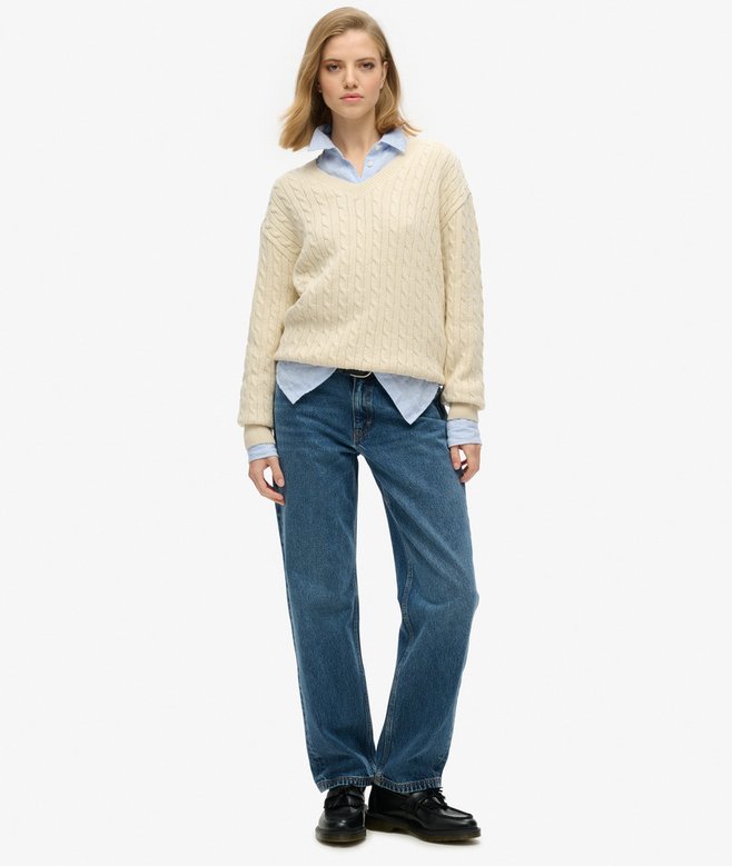 Oversized V Neck Cable Knit Jumper