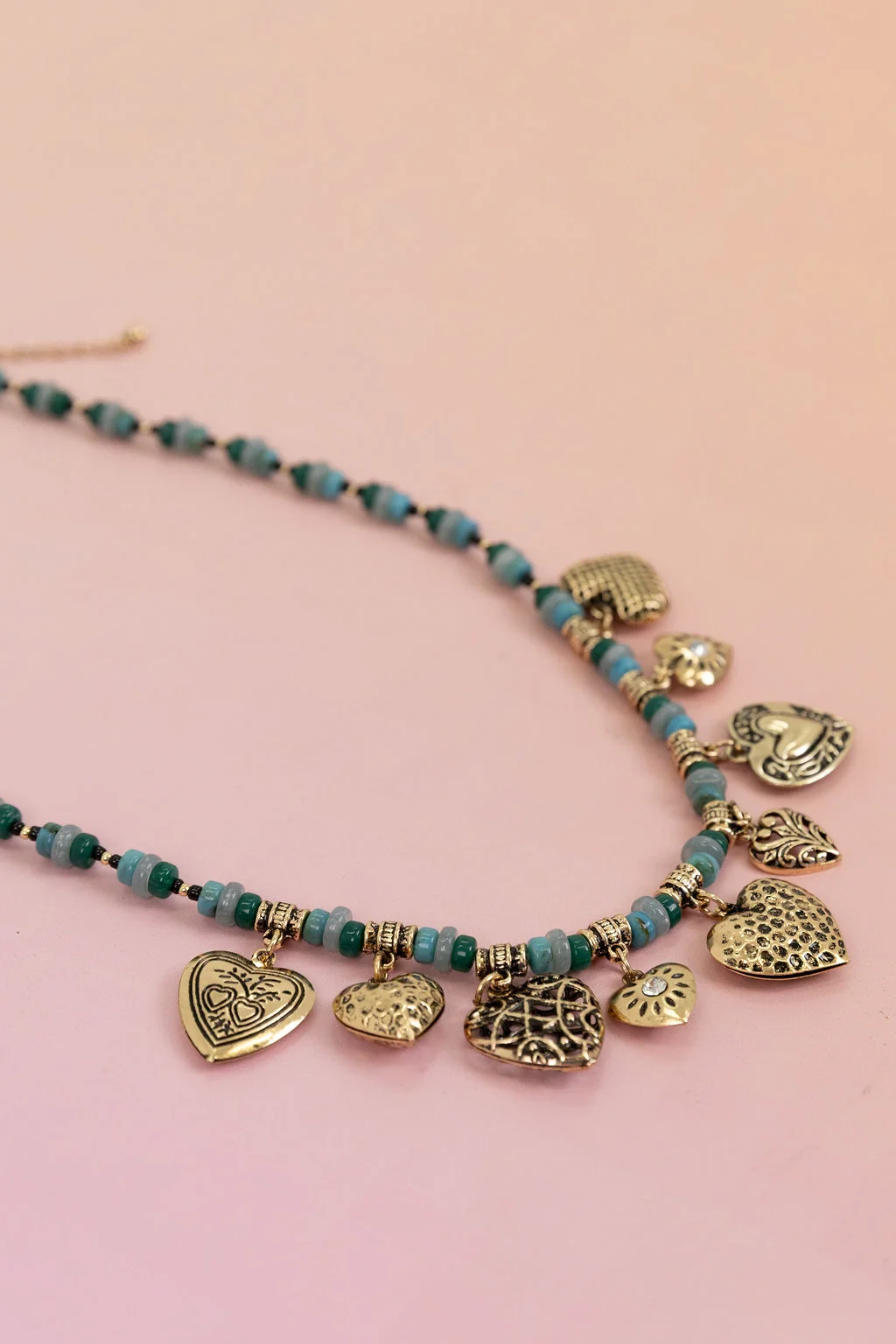 Hearts and Bead Charm Necklace