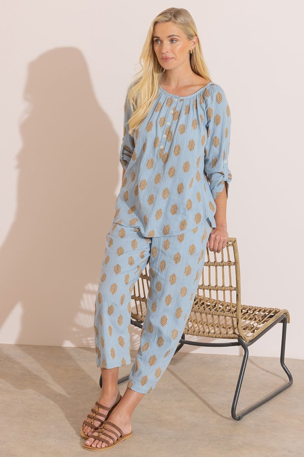 Klass. Geometric Embroidered Cotton Blouse