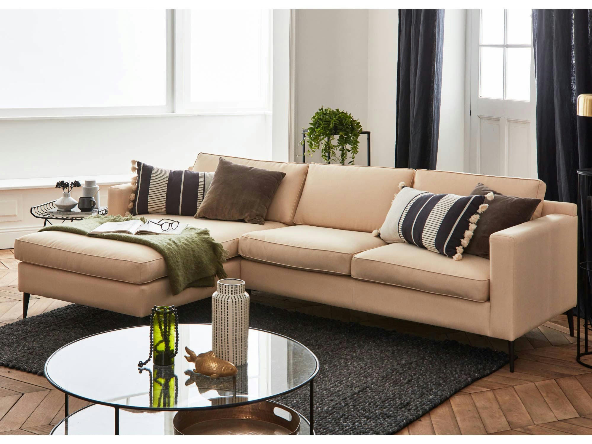 CALLIOPE - Canapé d'angle gauche 4 places en tissu beige