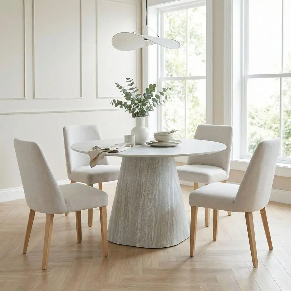 Eettafel Rond - Grijs Hout/Keramisch - 120x120x75cm - Puck