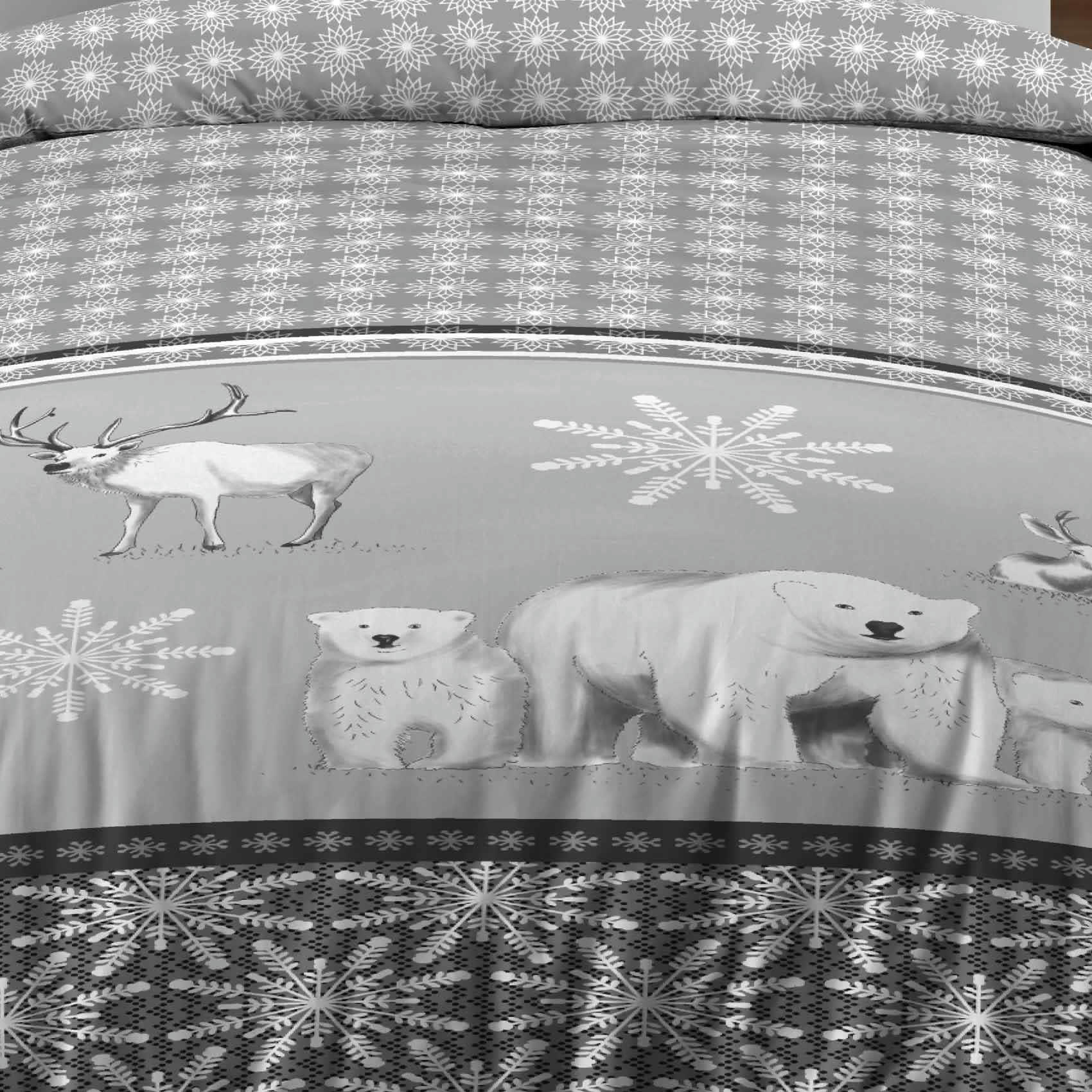 - Parure de lit ours à la montagne coton gris clair 140x200 cm