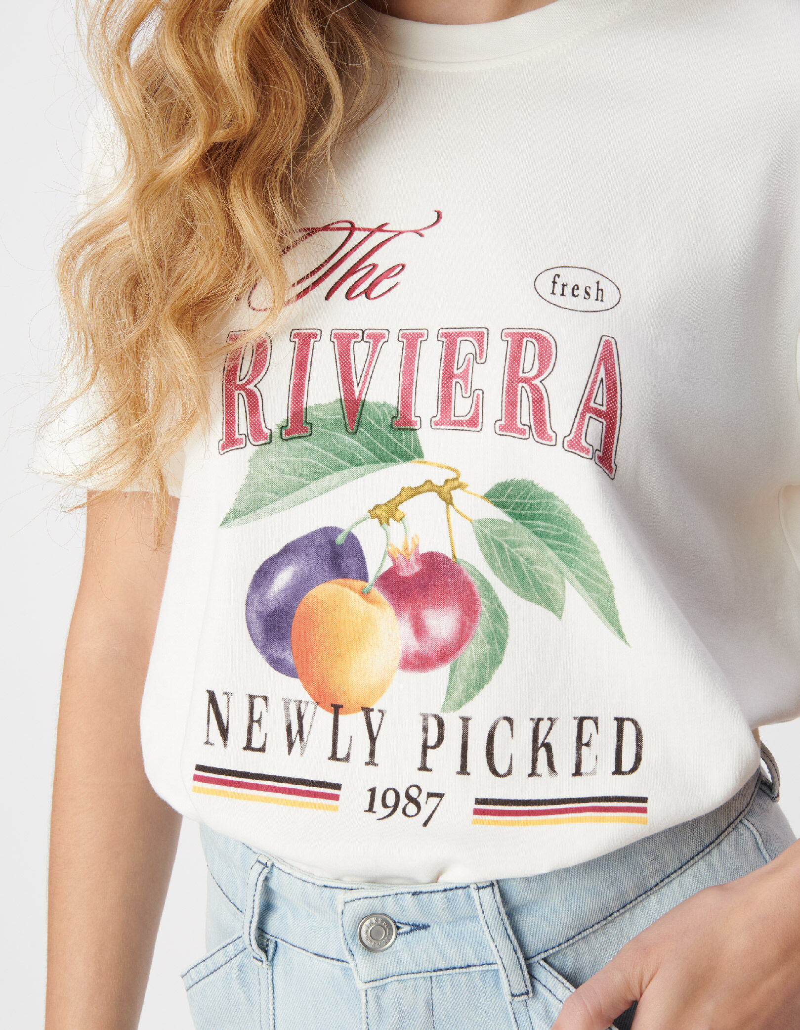 Tee-shirt manches courtes blanc visuel maxi fruits Femme