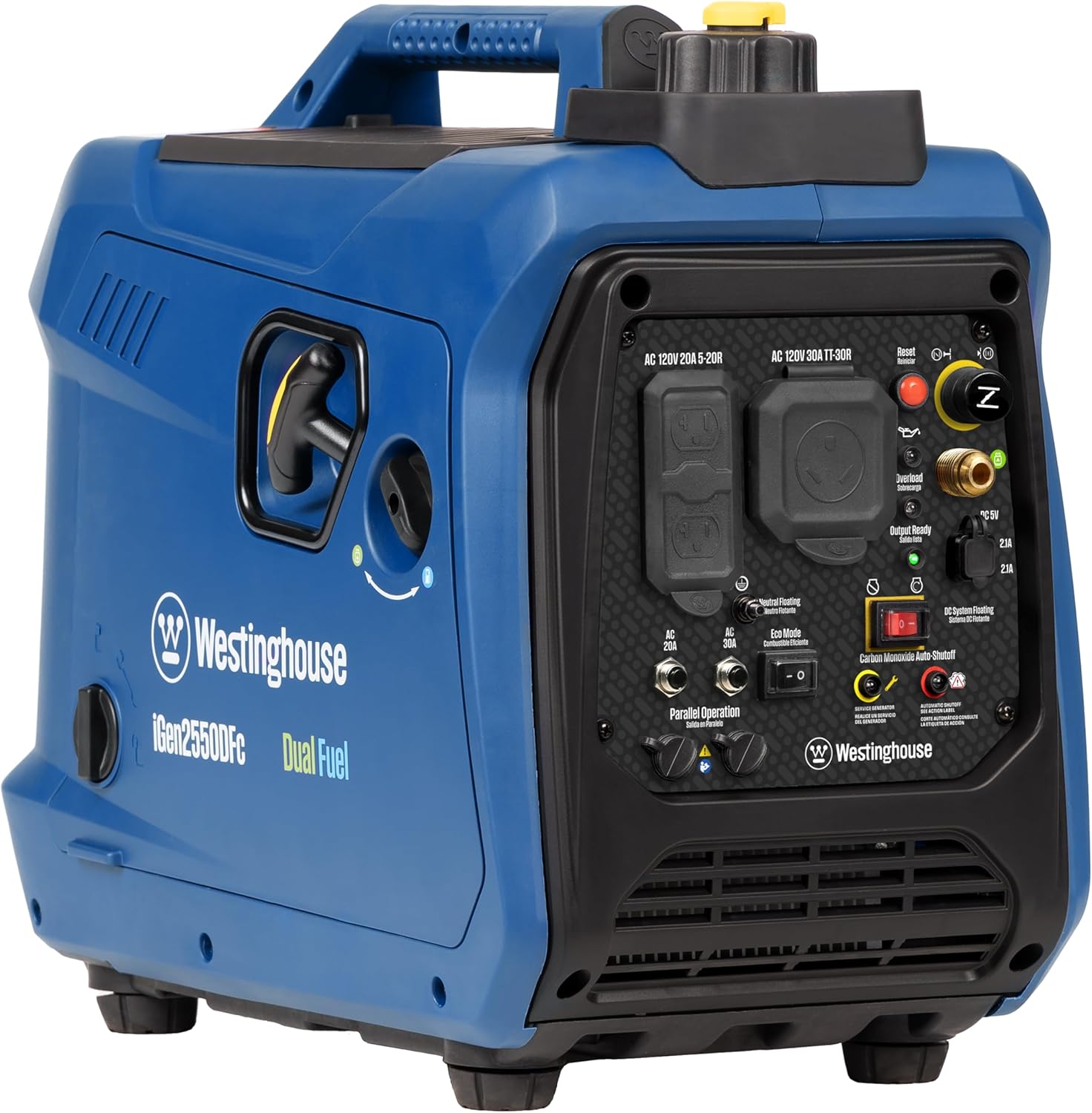 Westinghouse 2550 Peak Watt Super Quiet & Lightweight Portable Inverter Generator  RV Ready 30A Outlet  Gas and Propane Powered  CO Sensor  Parallel Capable  Long Run Time