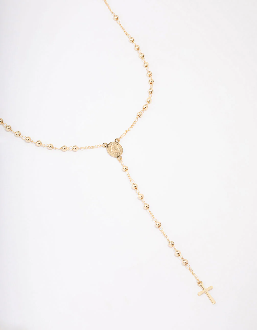 Gold Plated Coin & Cross Lariat Necklace