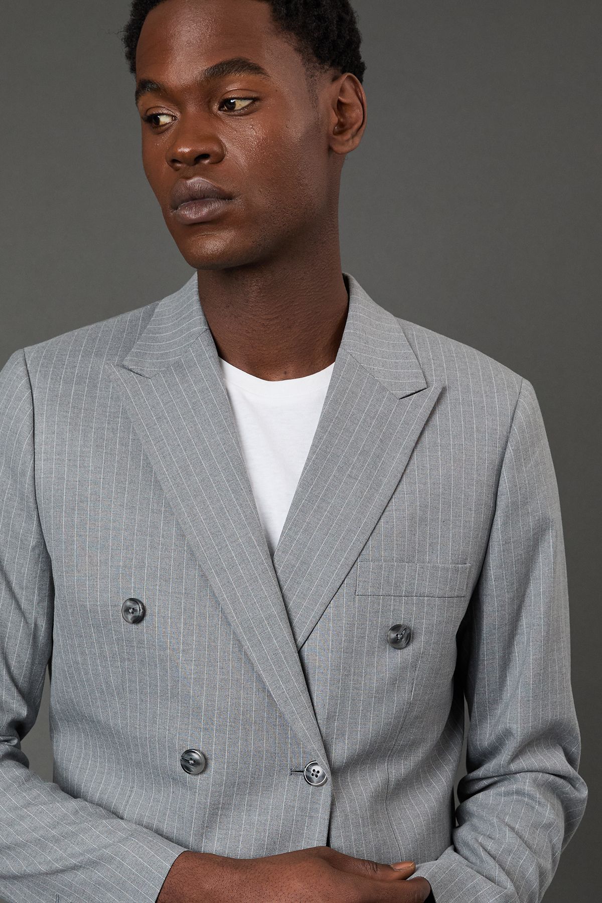 Burton Grey Pinstripe Double Breasted Blazer