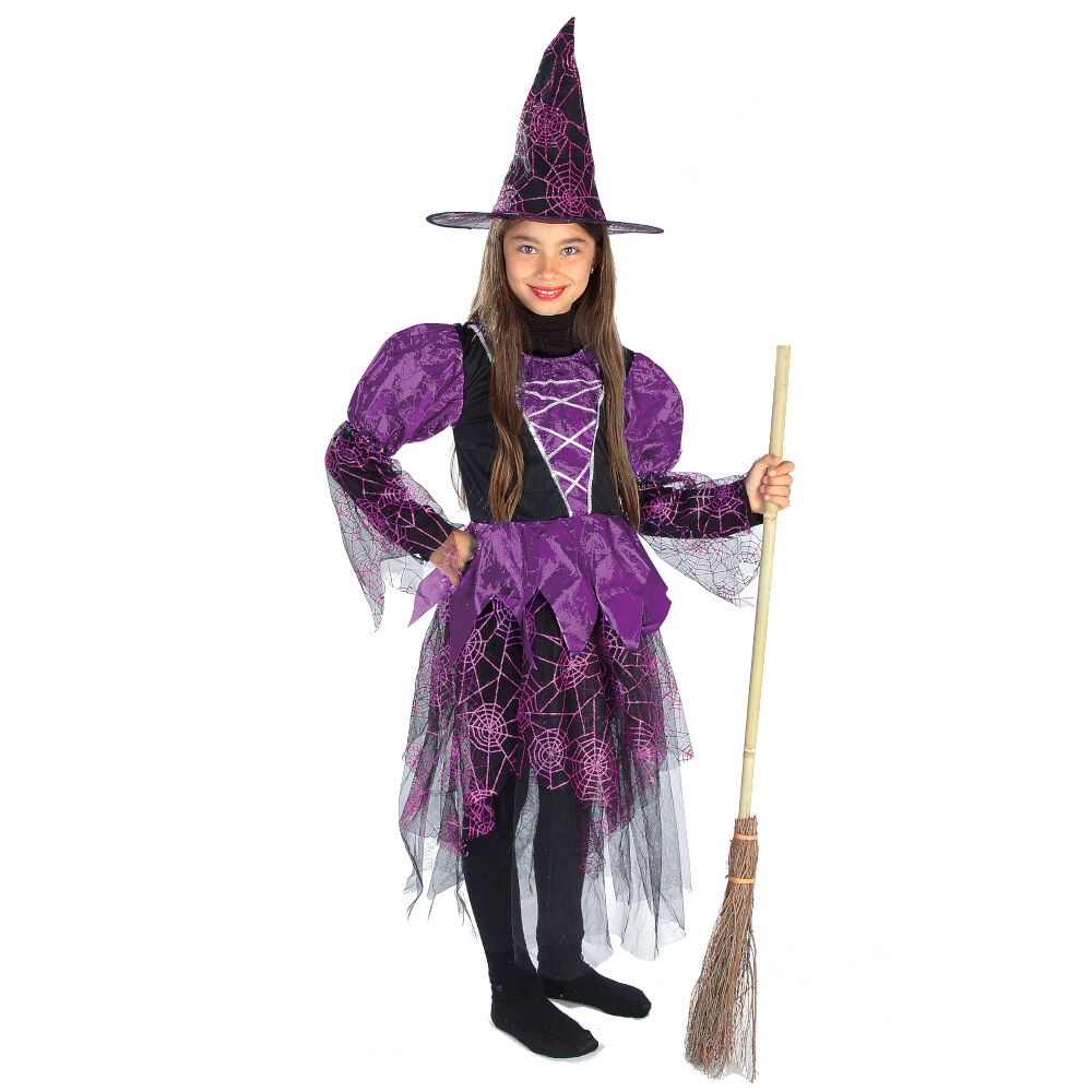 Déguisement fille sorcière Halloween noir violet 7/10 ans