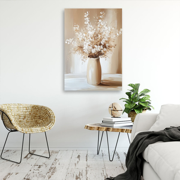 Feeby Obraz na płótnie, Beżowy Bukiet Kwiatów w Wazonie 40x60
