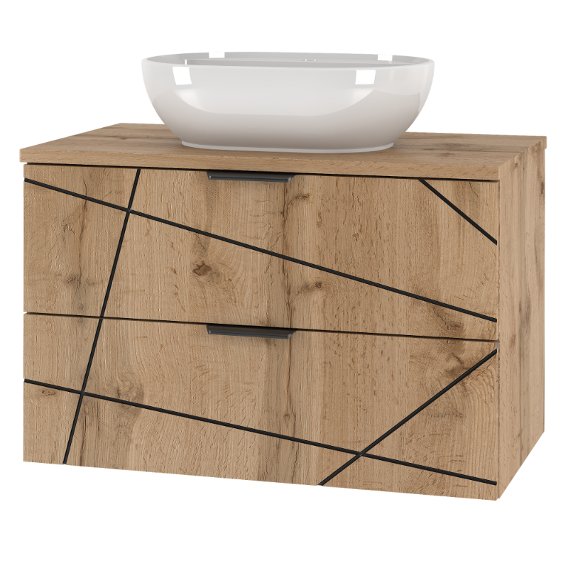 Zestaw Łazienkowy 80cm Szafka z Blatem Umywalka Dąb Wotan Wood