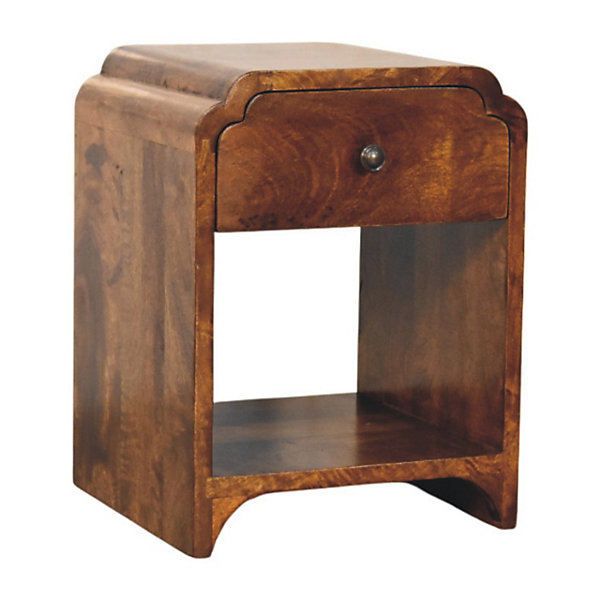 Artisan Furniture Bois massif Newton Mini châtaignier table de chevet avec a drawer et ouvert étagère, marron foncé
