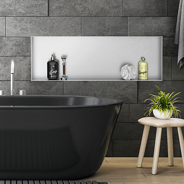 Niche murale de douche encastrée étagère sans rebord argenté en acier 90x30 cm