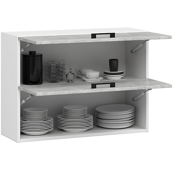Armoires de cuisine haute AKORD W80 OLIWIA G2 Blanc 80 cm 2 portes façade Béton 2 étagères 80x30x58 cm
