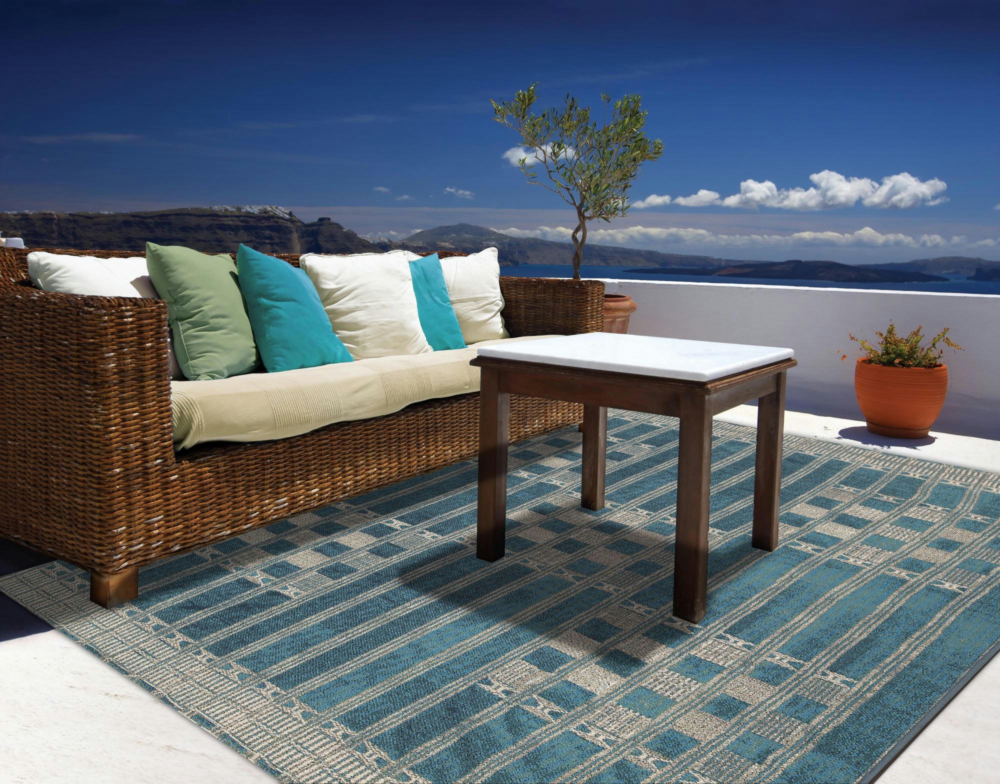 AURORA - Tapis d'extérieur tissé plat - Bleu 80x165 cm