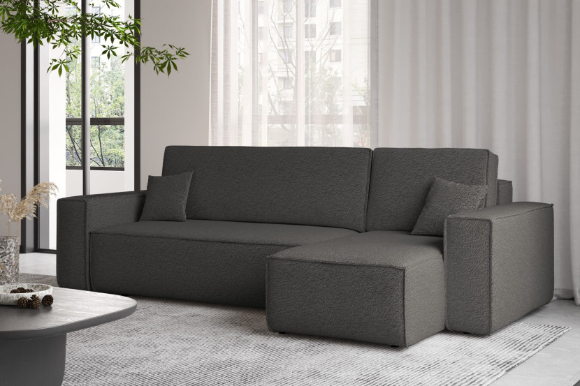 Sofa w kształcie L BEST, tkanina Abriamo, Grafitowy Prawostronny