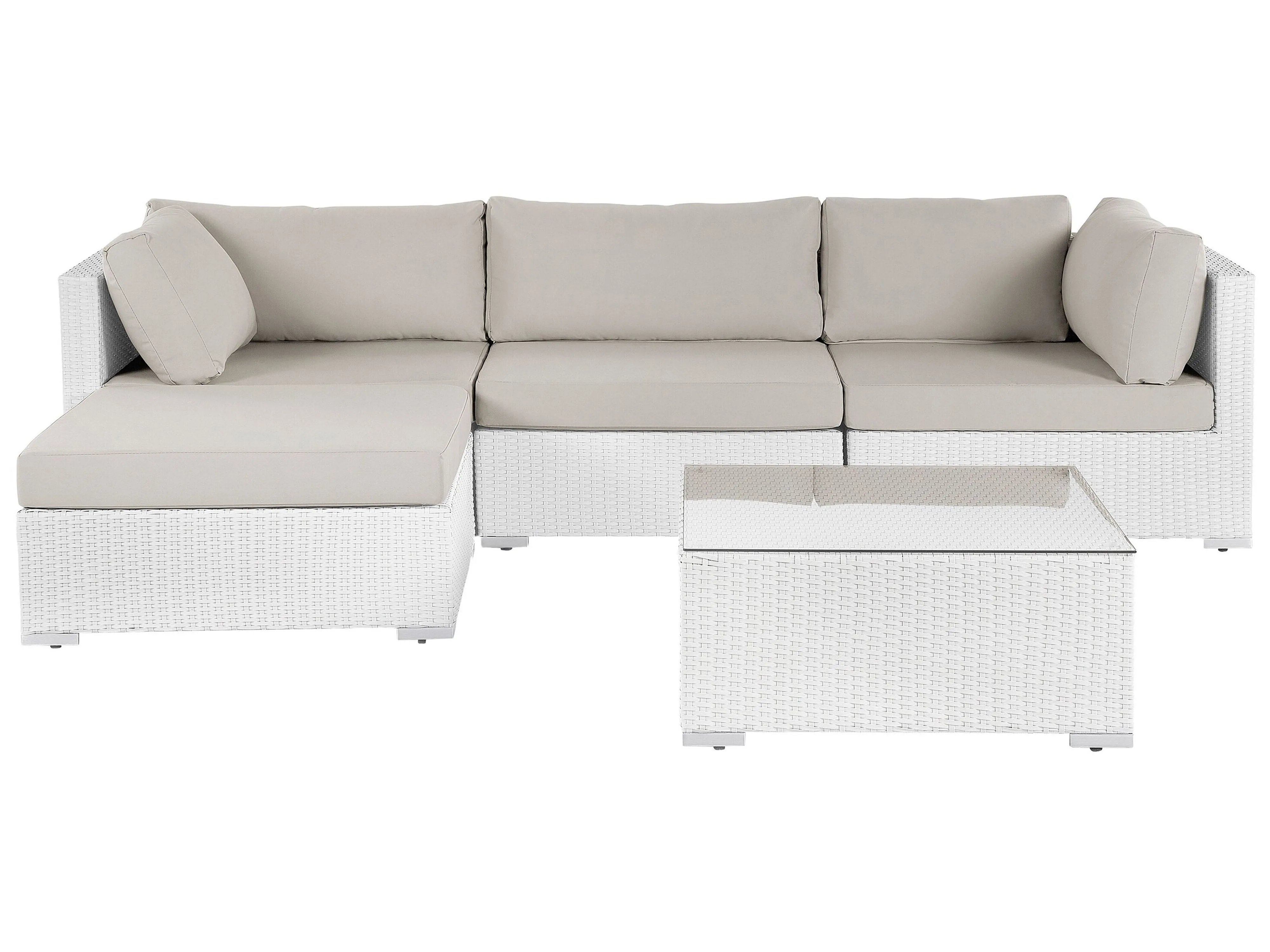 Garden Corner Sofa with Table 4 Seater SANO Left Hand Modular PE Rattan White