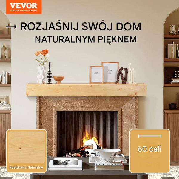 Półka na Kominek 152 cm Drewniana Sosnowa Wisząca do Salonu Rustykalna