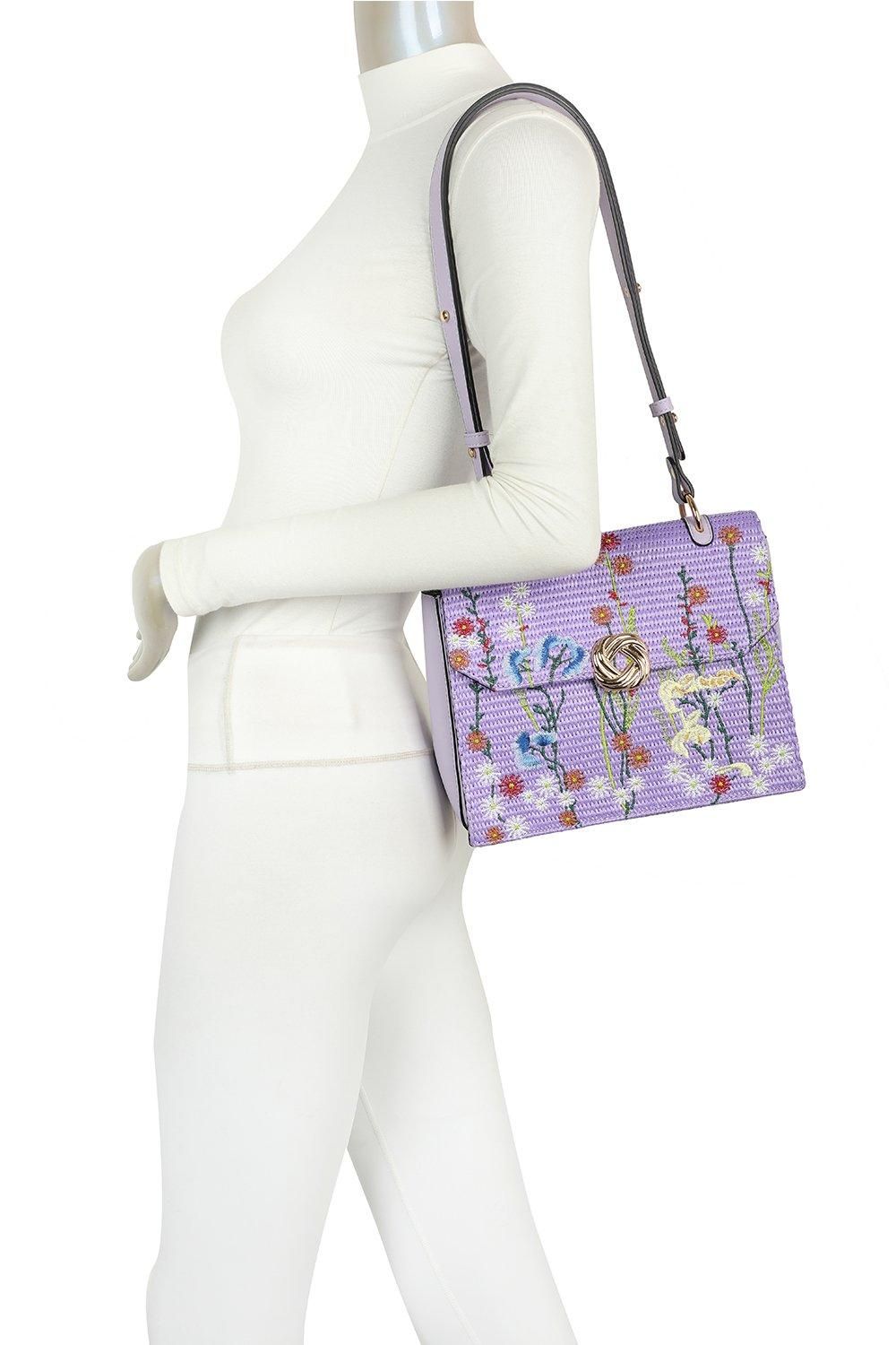 Fontanella Fashion Suya Flower Woven Finish PU Leather Shoulder Bag