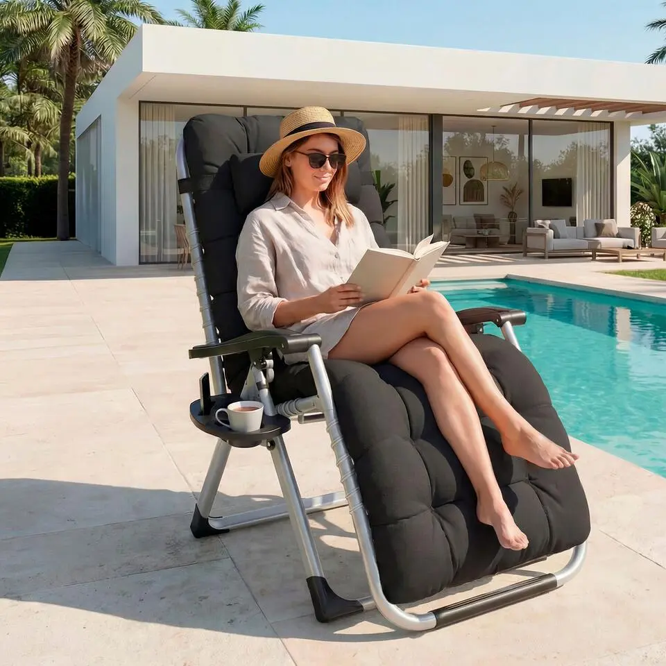 tectake - Ligbed Cloud inklapbaar, traploos verstelbaar, Zwart