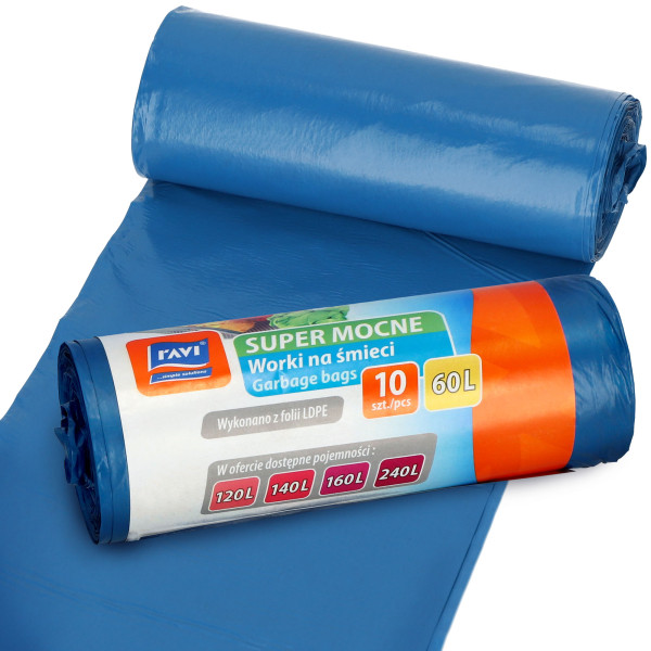RAVI Worki na śm 60L 60x80cm LDPE Super Mocne 10sz