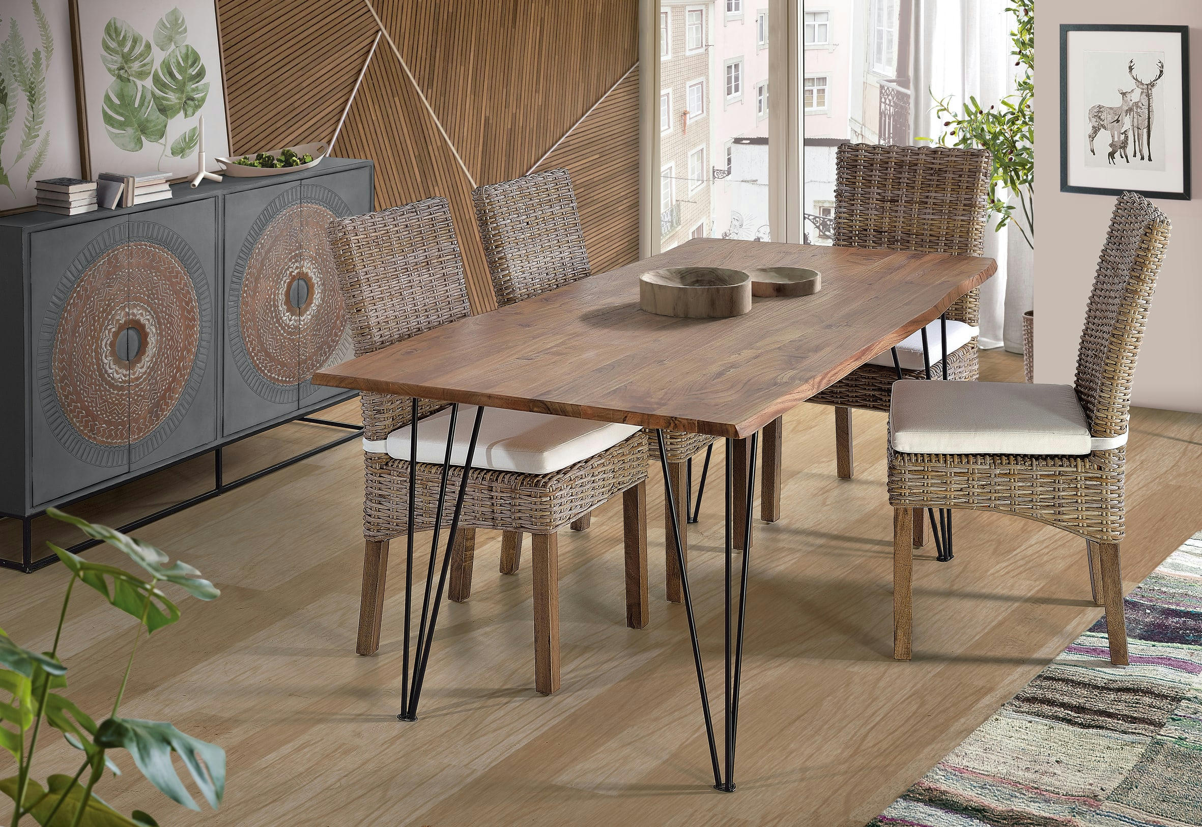 WOOD MANDALA - Buffet en bois de manguier et pieds en métal gris et marron